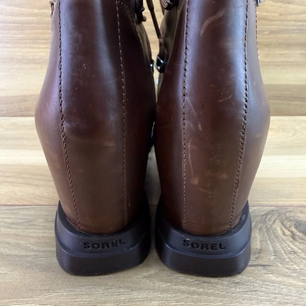 Sorel Joan Of Arctic Wedge III Brown Leather 10 Hiker Modern Nordic Trail WP